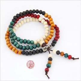 collier tibétain Mala en bois 5 éléments 108 perles