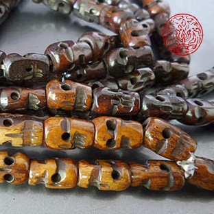 Superbe Mala de prière 108 crânes en os de yack miel du Tibet 