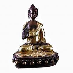 Bouddha statue mudra de l'enseignement, bronze bicolore 20 cm 