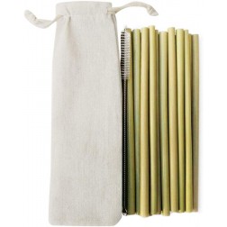 10 pailles en bambou naturel, avec brosse et sac coton