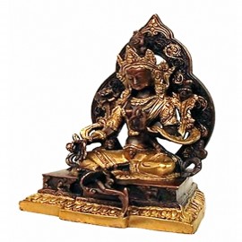 statue Tara Verte avec aura ciselée, bronze noir et or 22 cm +/- 2890 g